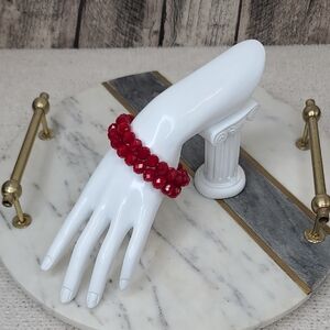 JC Penny's Elegant Flashy 2pk Multi Faceted Ruby Quartz Beaded Stretch Bracelets
